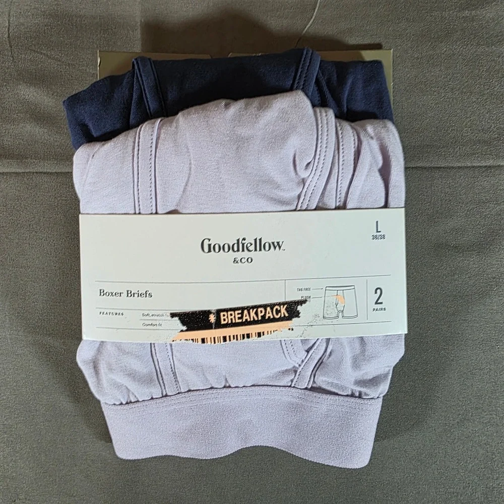 Goodfellow & Co Mens 2pk Boxer Briefs Navy Purple Large 36-38 Cotton Stretch
